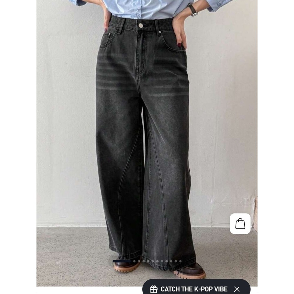 Dazy‎ Washed Black Wide Leg Paneled Jeans High Waist Streetwear Size S